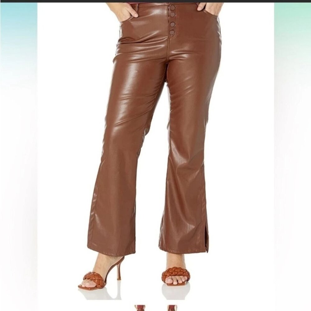 Dollhouse brown Flare Faux Leather Pants Sz 16W Rock Grunge Festival split leg - Picture 1 of 7